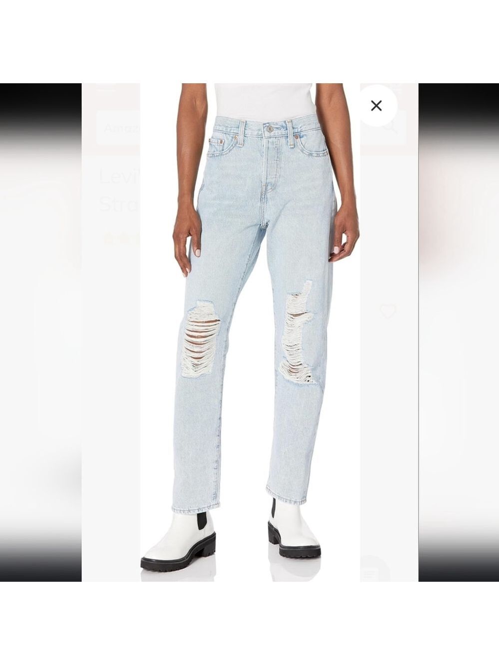 Levi's Women's Wedge Straight Light Blue Distressed Jeans New 26x28